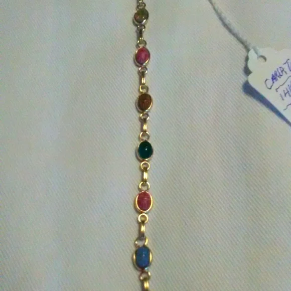 VINTAGE CARLA BEAUTIFUL 14 KT GOLD LINK BRACELET W DIFF. CARVED SCARAB GEMS 7" - Picture 9 of 12